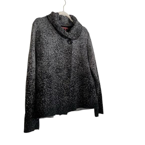Betty Betty Black Gray Heather One Button Cowl Neck Loose Fit Sweater Sz Medium - Picture 3 of 15